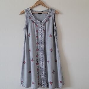 L.S.I Grey Retro Boho Sleeveless Embroidered Dress Tunic Size L/XL